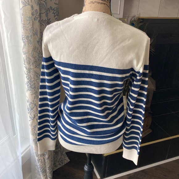 Batela Sea Style Striped Navy and White Nautical Shirt with Anchor Buttons Wool - Picture 4 of 7